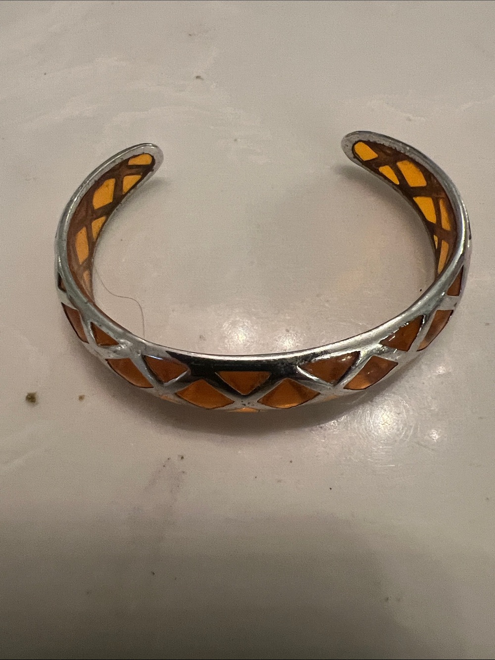 Silver-Tone Orange Enamel Cuff Bracelet - Women's Jewelry. Fr Angelique de Paris